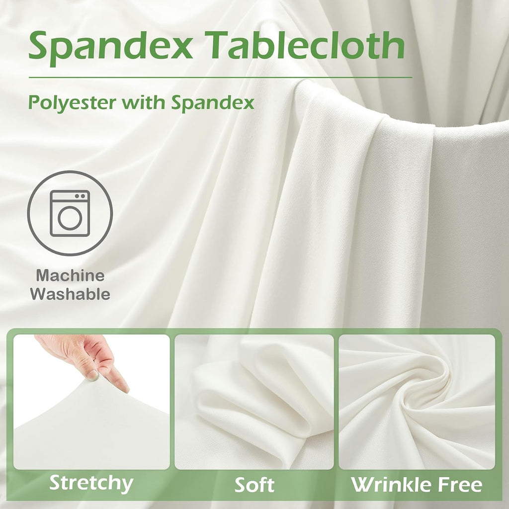 NSSONBEN 8 pk Ivory Round Spandex Tablecloths 60 inch with Ruffled Skirt,Wrinkle Free High-Stretch 120 inch Fitted 5ft Cream Table Cloth Round Spandex Table Covers for Party Wedding Banquet Dinning