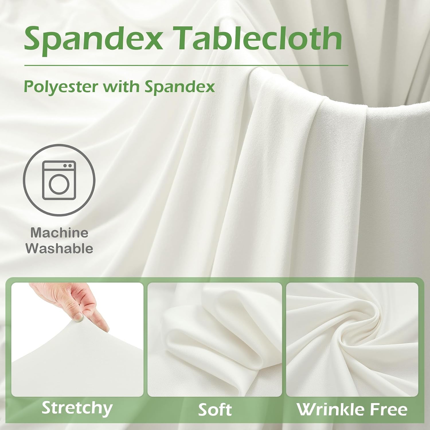NSSONBEN 8 pk Ivory Round Spandex Tablecloths 60 inch with Ruffled Skirt,Wrinkle Free High-Stretch 120 inch Fitted 5ft Cream Table Cloth Round Spandex Table Covers for Party Wedding Banquet Dinning