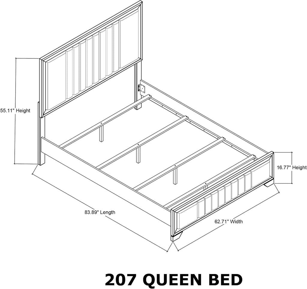 Kings Brand Furniture 6-Piece Modern & Premium Bedroom Set in Walnut Wood Finish - Bed Frame with Upholstered Headboard, Dresser, Mirror, Chest and 2 Nightstands (Queen)
