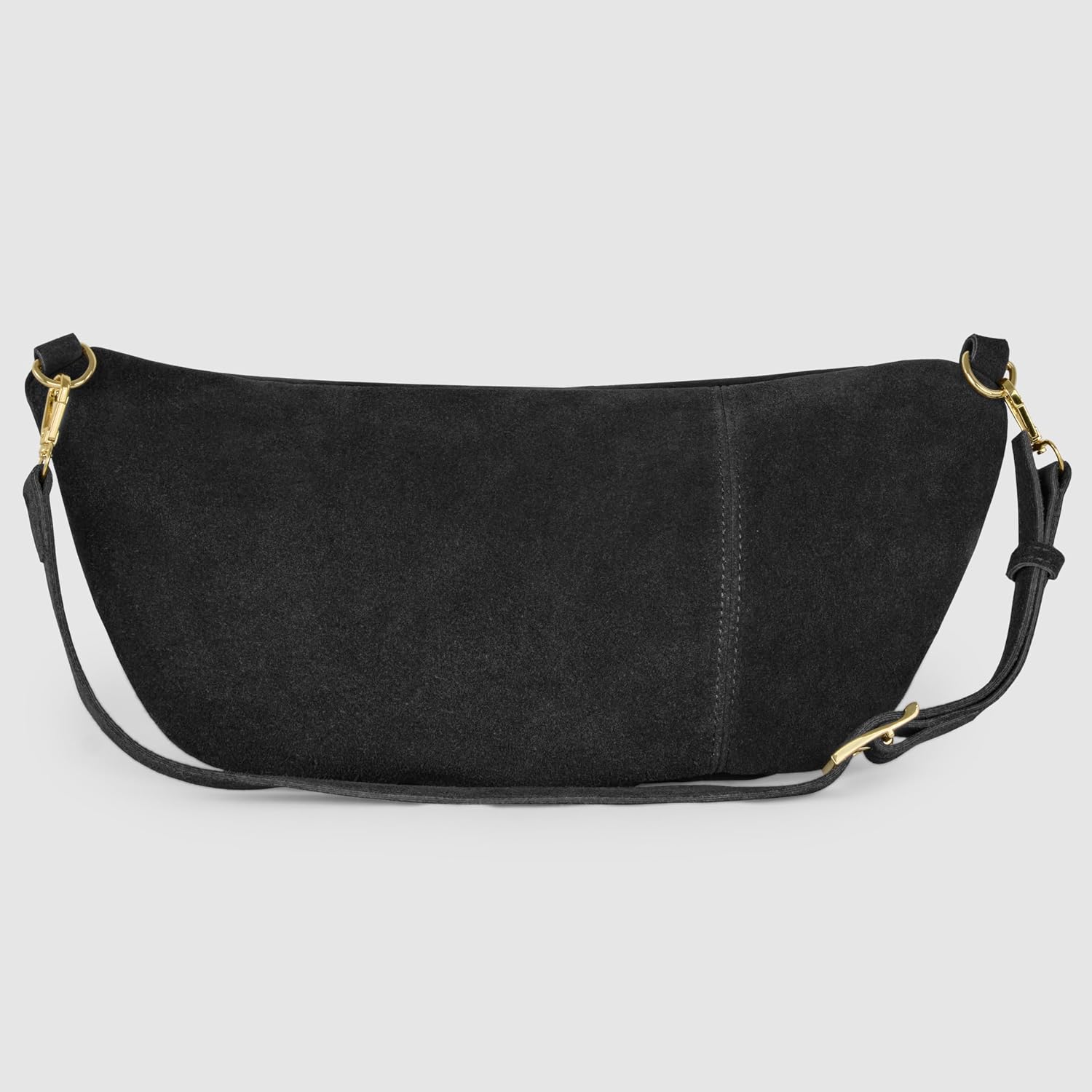 Italian Genuine Suede Crossbody Bag for Women with Zipper & Detachable Strap | Large Travel Chest Sling Fanny Pack (Black)