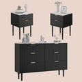 Anbuy Dresser and Nightstand Sets - 3 Pieces Bedroom Set with 6 Drawer Dresser and 2 Drawer Night Stands, Modern Dresser & Chests of Drawers Bedside Table with Gold Handle & Faux Marble Top