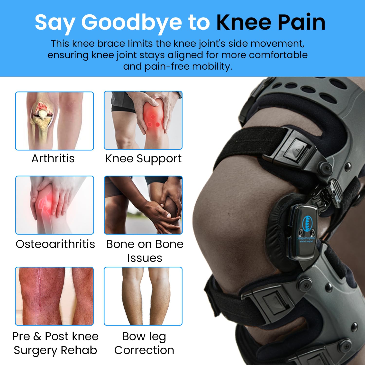 Comfyorthopedic UPGRADED Single Side OA Medial Unloader Knee Brace for Men and Women Osteoarthritis & Arthritis Pain Support, Bone on Bone Joint Offloader L1851 L1843 Built-in Hex Key, Fits Up To 32in Plus Size Thigh Left