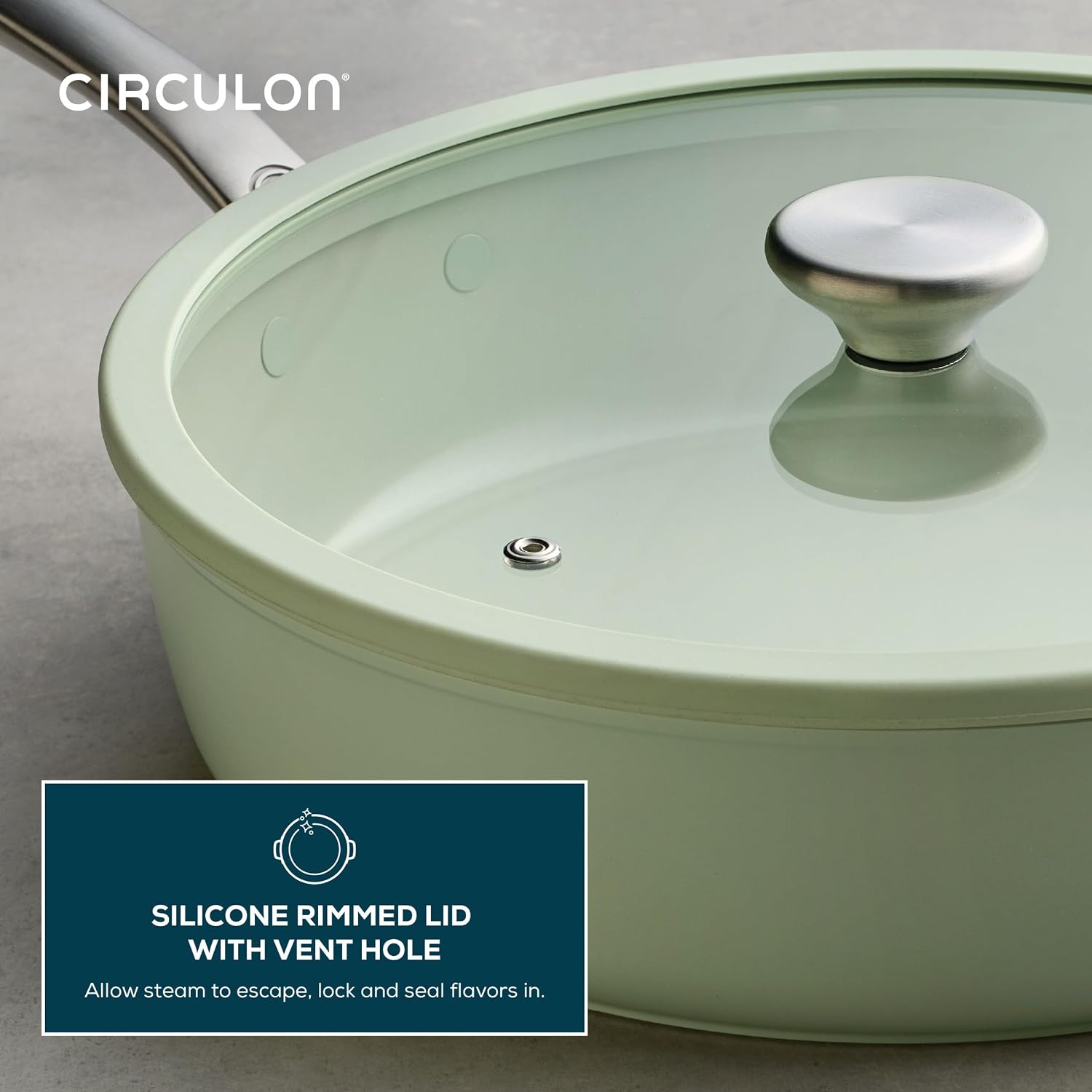 Circulon Halo with LaserDefense Ceramic Nonstick Saute Pan, Helper Handle and Lid, Made without PFAS, Compatible with All Stovetops, Dishwasher & Oven Safe, 5 Quart Multipurpose Nonstick Pan, Sage