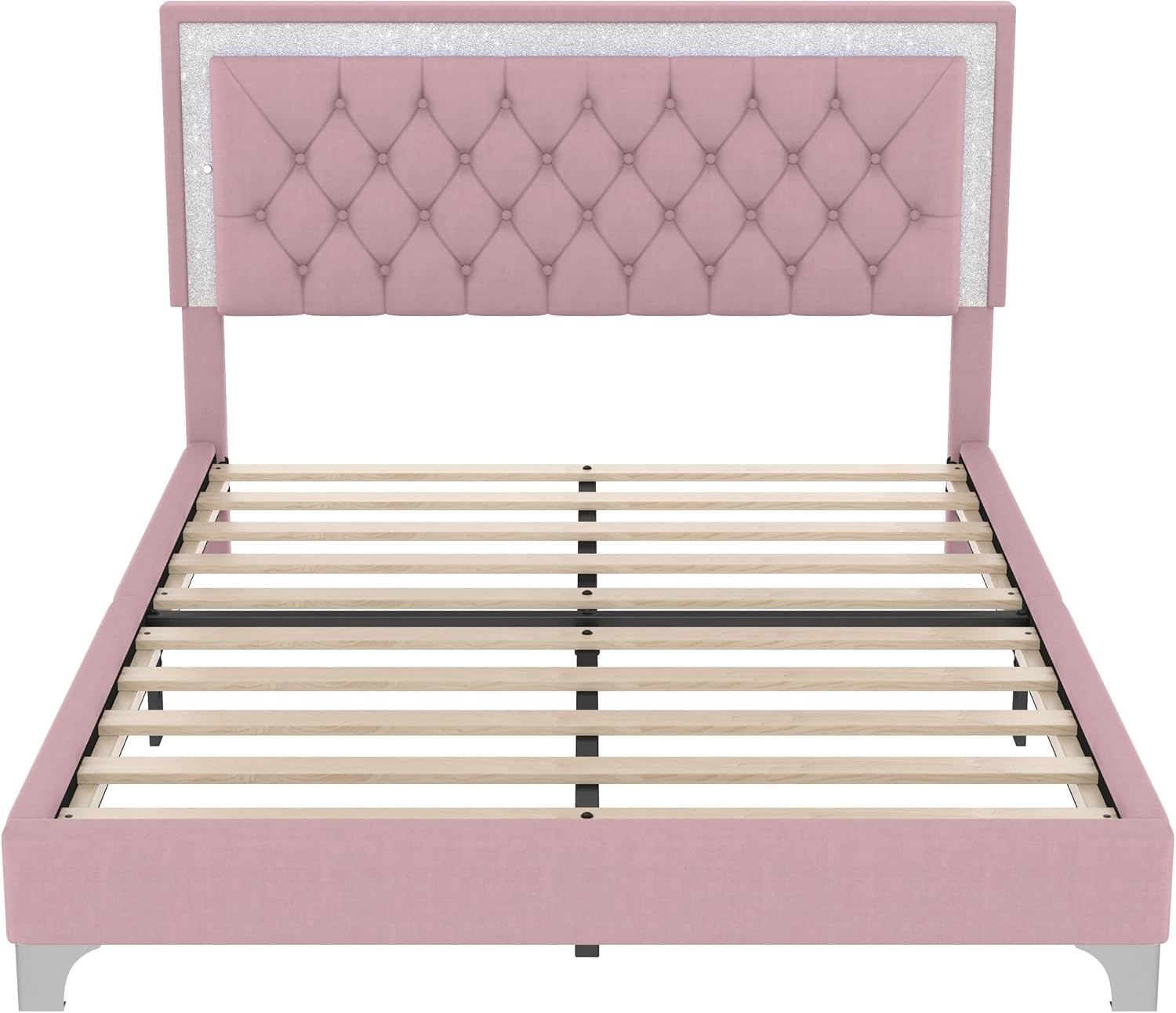 Flieks Bedroom Sets, 3-Pieces Bedroom Sets, Queen Size Upholstered Platform Bed with LED Lights and 2 Nightstands, Pink