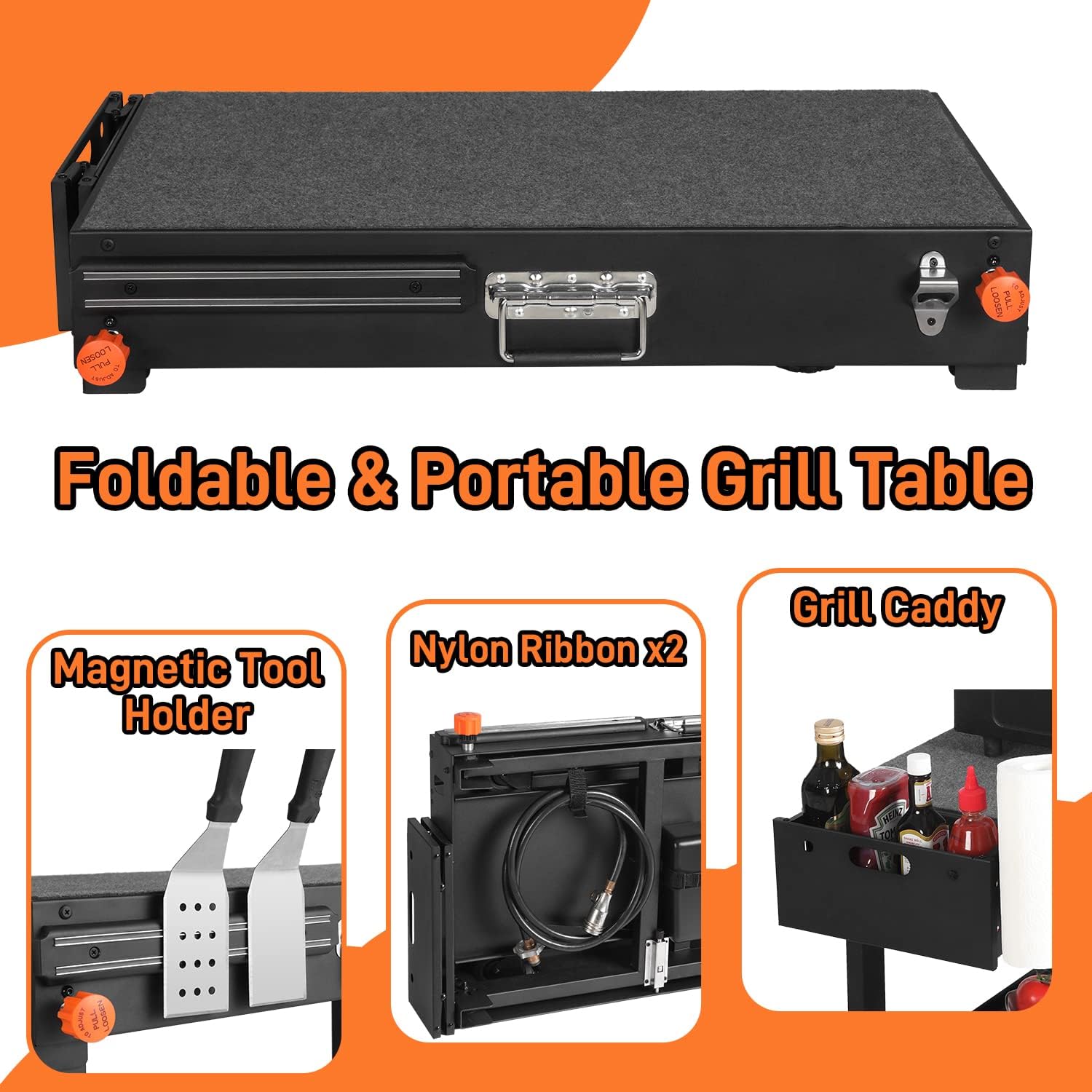 EUTRKei Grill Table for Blackstone Griddle, Portable Griddle Table with Caddy - Fit 17' or 22' Other Tabletop Grill, Foldable Ninja Grill Stand& Blackstone Griddle Stand for Outdoor Tailgating-Camping