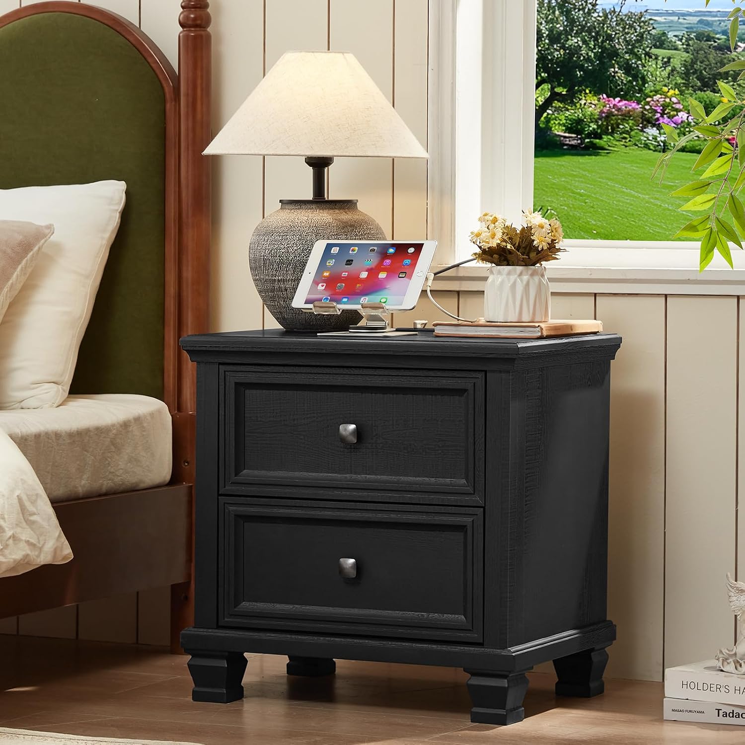 SAVOR LIFE Farmhouse Bedroom Dresser and Nightstand Set of 4, 6 Drawer Tall & 5 Drawers Dresser & 2 Drawer Nightstand Set, Rustic Wood Furniture Set for Bedroom, Hallway, Black