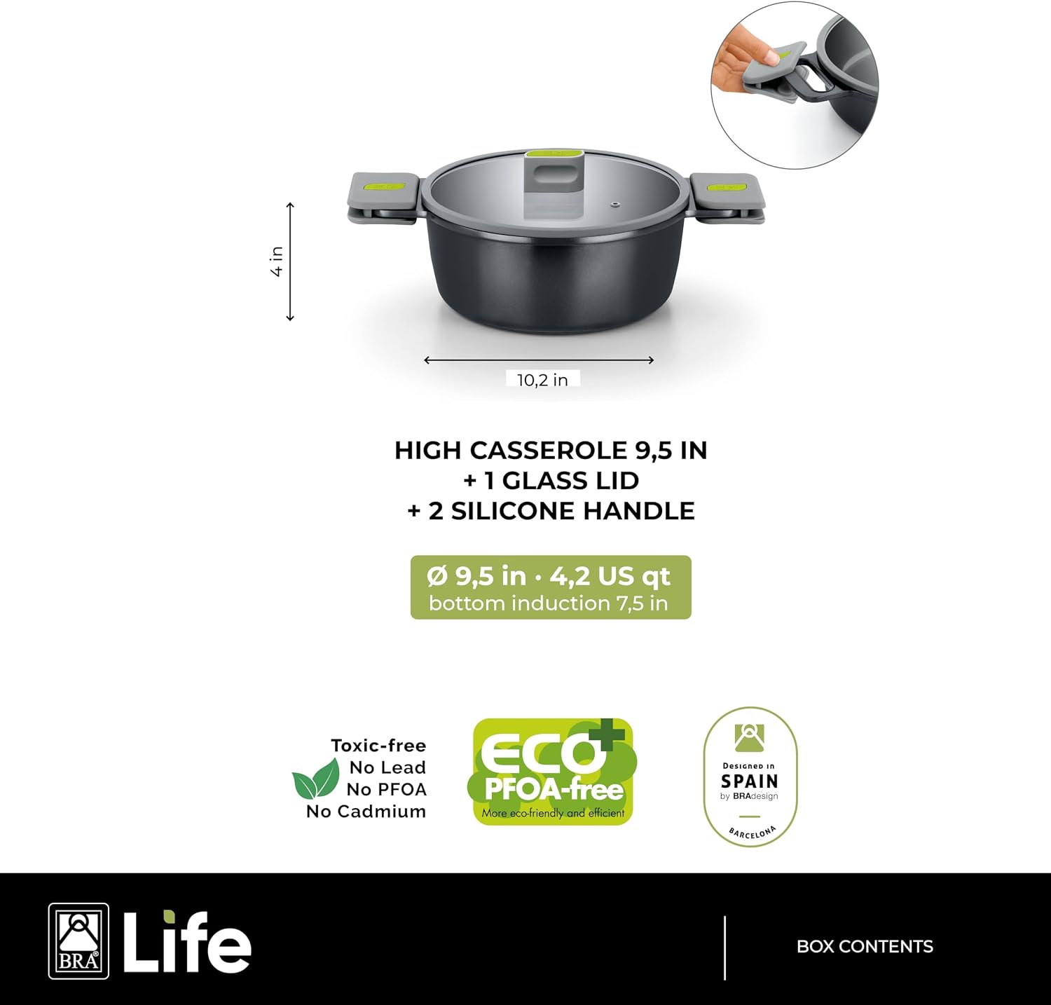 BRA COOKWARE Life 10-Piece Ceramic Cookware Set | Recycled Cast Aluminum Pots & Pans Set w/ 2 Pots, 1 Sauté Pan, 2 Pans, 1 Saucepan, 4 Lids | Ceramic Non-Stick Coating | All Stovetops | PFOA Free