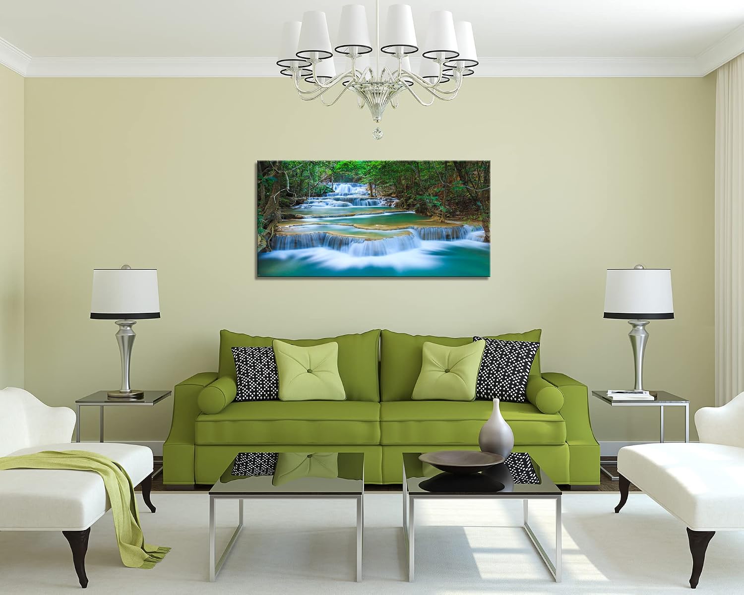 DZL Art S75275 Canvas Prints Wall Art Forest Waterfall Landscape Forest Scenery Painting Nature Wilderness Photography for Living Room Bedroom Bathroom Home Office Decor