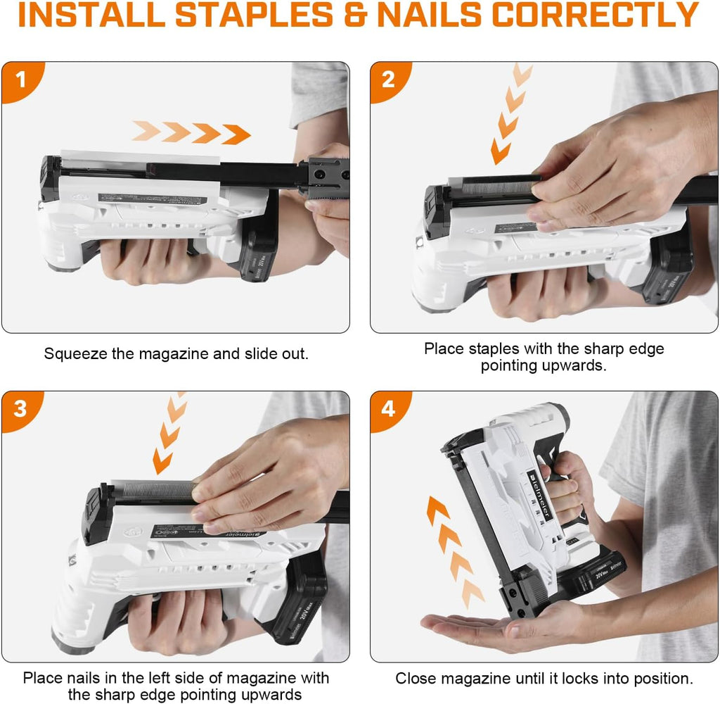 BIELMEIER 20V Nail Gun Battery Powered, 18 Gauge 2-in-1 Cordless Brad Nailer Stapler for Carpentry and Upholstery, Upgraded Electric Staple Gun Includes 2.0Ah Battery, Charger, 1600 Nails and Staples