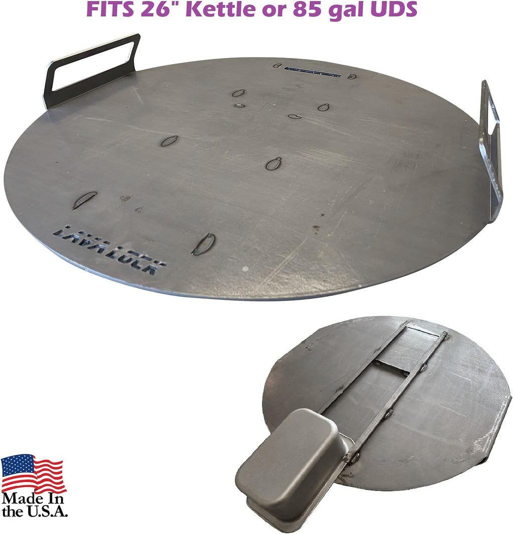 Flat top Griddle Grate for UDS Barrell Drum Smokers Grill Plate also fits for Weber Smokey Mountain WSM and Kettle Thick Steel with handles (25.5 (for 26.5 in. Kettle))