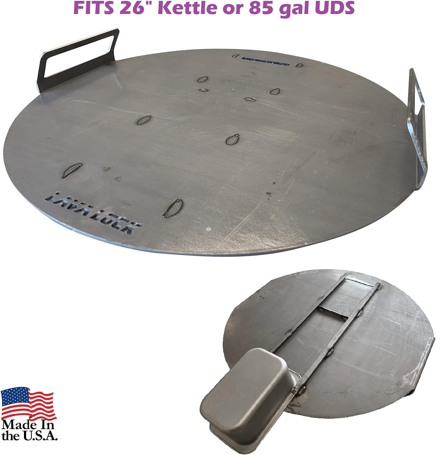 Flat top Griddle Grate for UDS Barrell Drum Smokers Grill Plate also fits for Weber Smokey Mountain WSM and Kettle Thick Steel with handles (25.5 (for 26.5 in. Kettle))