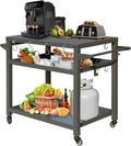Domi 3-Tier Outdoor BBQ Grill Cart with Lockable Wheels | Portable Pizza Oven Stand & Food Prep Station | Compatible with Blackstone Griddle & Propane Tanks | All-Weather Patio Cooking cente