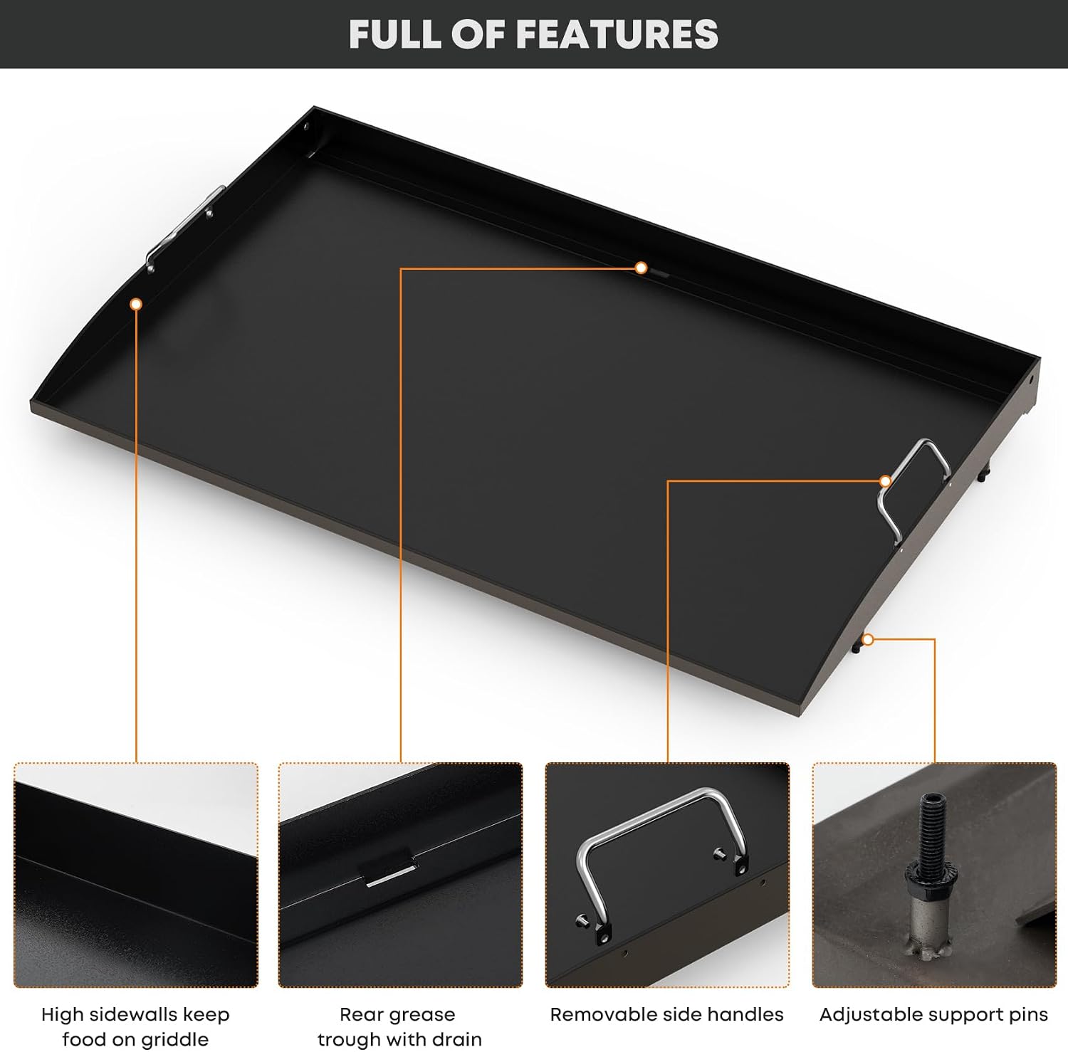 Stanbroil 36 Inch Flat Top Griddle Replacement Top for Blackstone 36' 4-Burner Gas Grill Cooking Station, Ceramic Coated Steel Griddle Top Replacement with Rear Grease System, Black