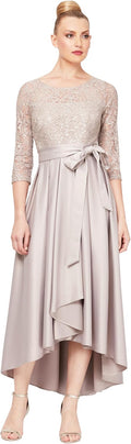 Alex Evenings Women's Satin Ballgown Formal Event Dress with Pockets and Tie Belt (Petite and Regular Sizes)