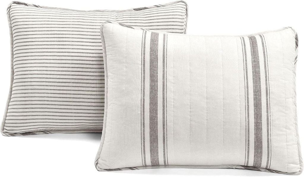 Lush Decor Farmhouse Stripe Reversible Cotton Quilt California King Size 3 Piece Set Gray - Farmhouse Bedding Set - Cal King Quilt - Striped Bedding
