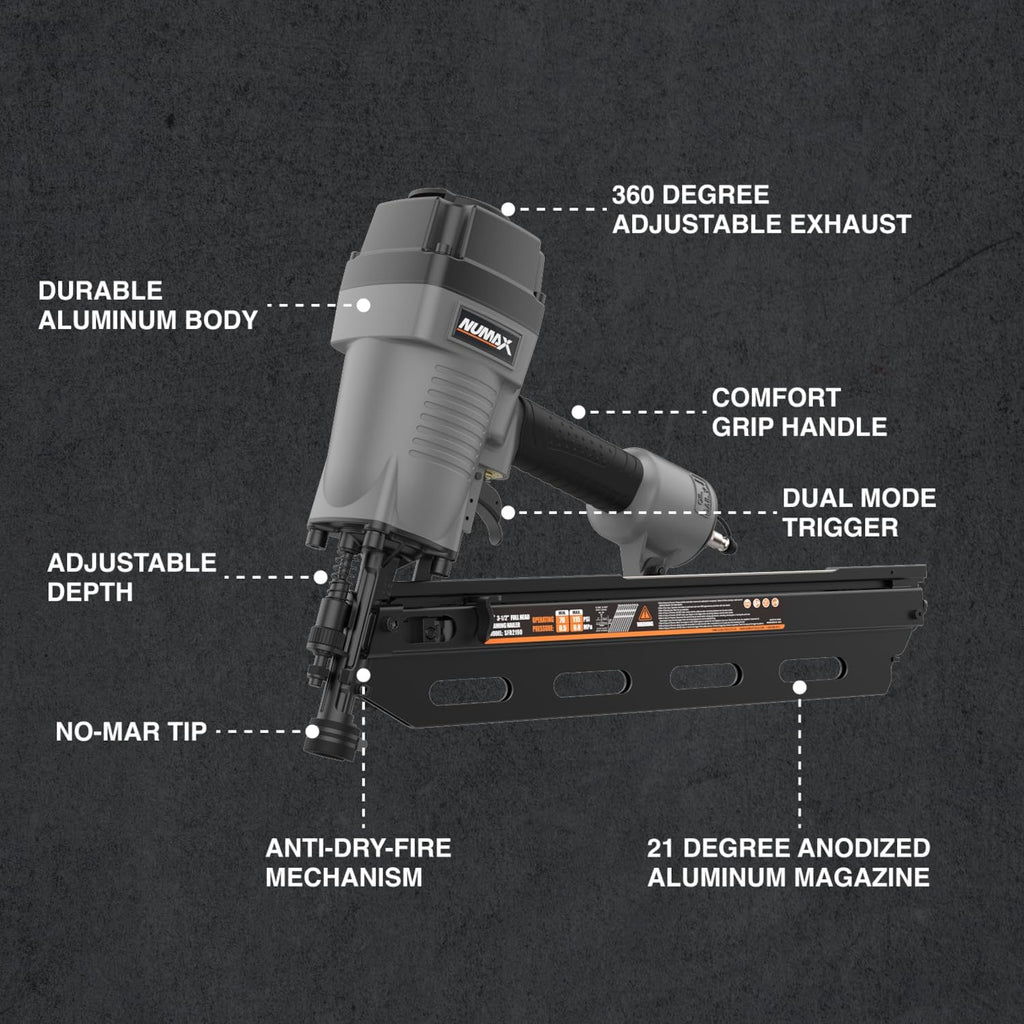 NuMax SFR2190 Pneumatic 21 Degree 3-1/2' Framing Nailer