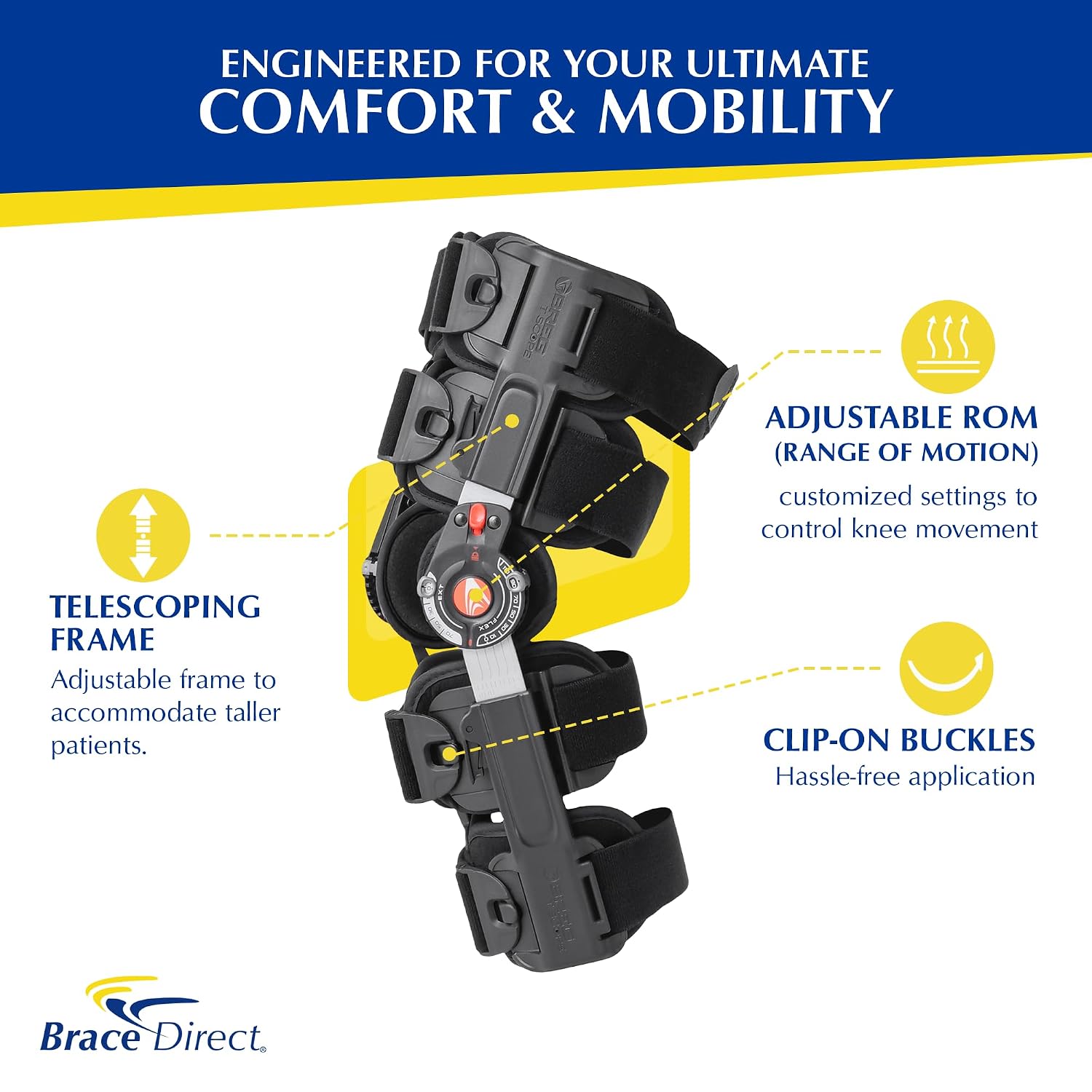 Brace Direct T Scope Premier Post Op Knee Brace Adjustable ROM for ACL MCL PCL Injury Recovery L1833 L1832 (Thighs Up to 30.5')
