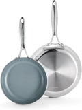 GreenPan Valencia Pro Tri-Ply Stainless Steel 8' & 10' Frying Pan Skillet Set, PFAS-Free Ceramic Nonstick Coating, Induction Ready Cookware, All Cooktops, Eggs & Omelets, Dishwasher & Oven Safe 600F
