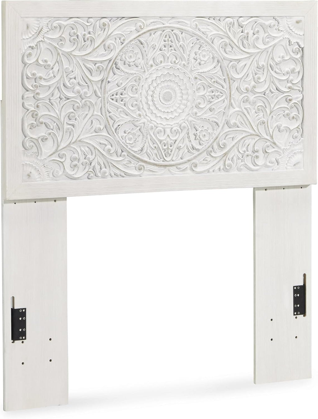 Signature Design By Ashley Paxberry Twin Boho Headboard, Wood, 48.5' High, Whitewash Replicated Worn Through Paint, Carved Medallion, Adjustable Height, Distressed White (Headboard Only)