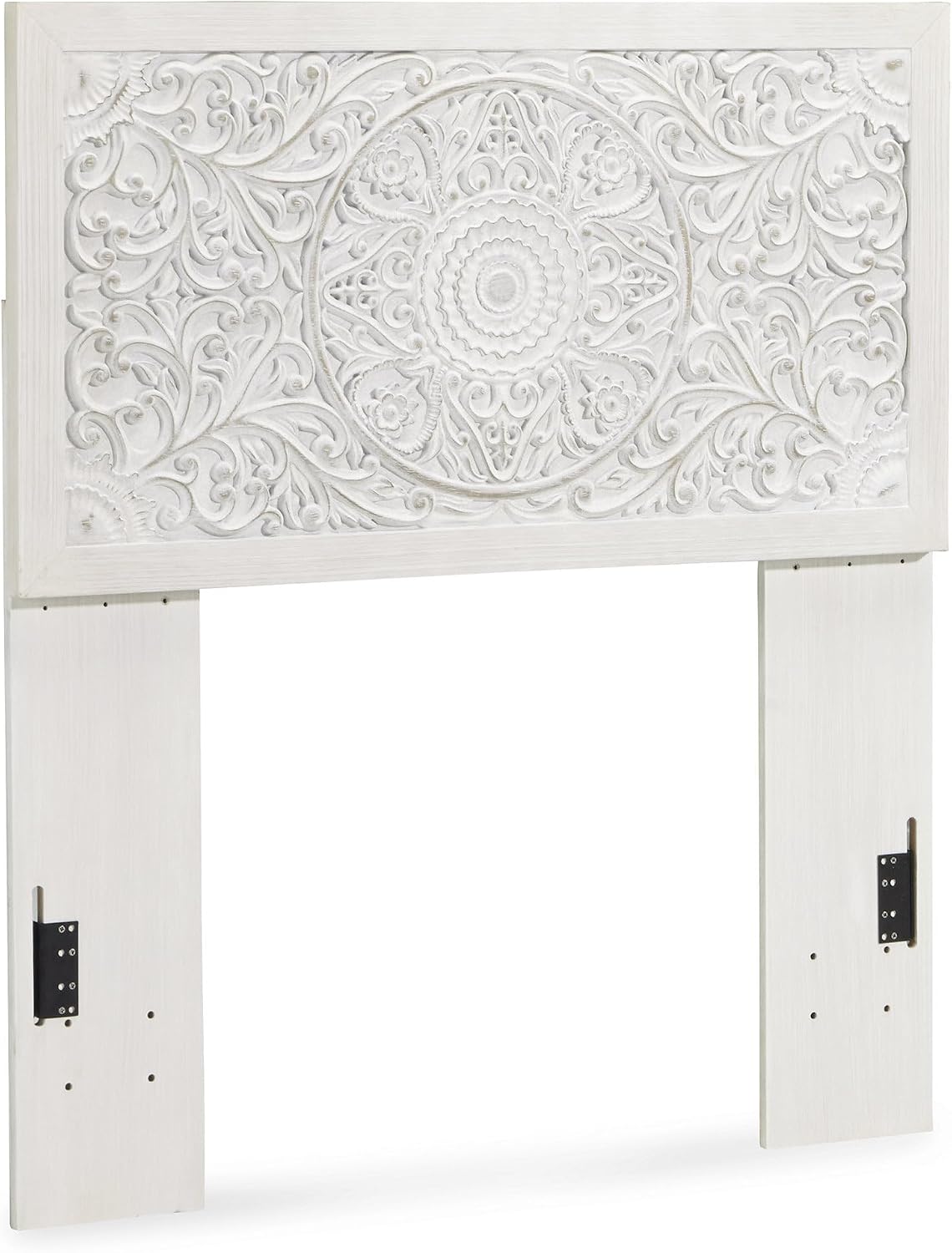 Signature Design By Ashley Paxberry Twin Boho Headboard, Wood, 48.5' High, Whitewash Replicated Worn Through Paint, Carved Medallion, Adjustable Height, Distressed White (Headboard Only)