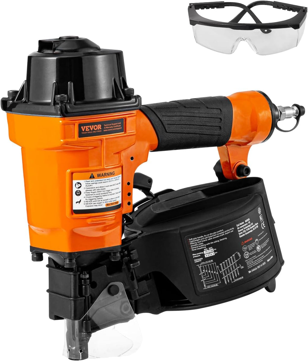 VEVOR MCN55 Coil Siding Nailer, 70-120PSI Air Coil Nailer 1 inch to 2-1/4 inch 15 Degree Pneumatic Siding Nail Gun for Siding, Pallet Sheathing, Fencing, Decking
