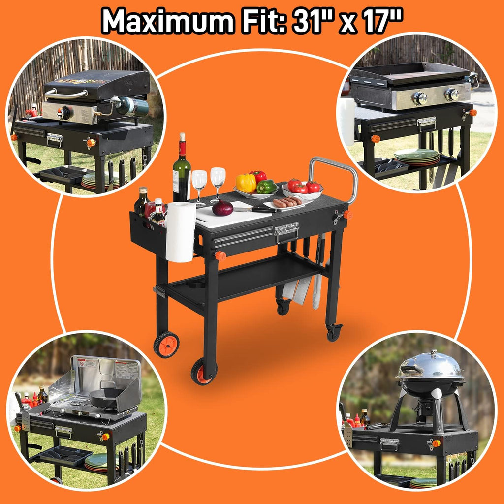 EUTRKei Grill Table for Blackstone Griddle, Portable Griddle Table with Caddy - Fit 17' or 22' Other Tabletop Grill, Foldable Ninja Grill Stand& Blackstone Griddle Stand for Outdoor Tailgating-Camping