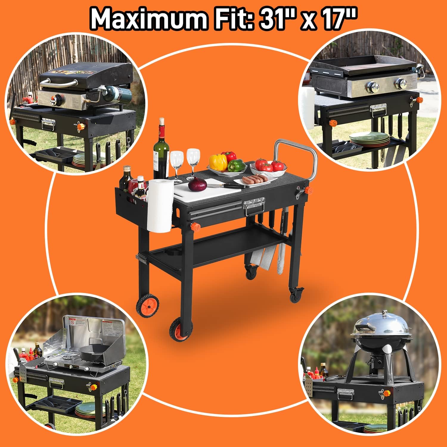 EUTRKei Grill Table for Blackstone Griddle, Portable Griddle Table with Caddy - Fit 17' or 22' Other Tabletop Grill, Foldable Ninja Grill Stand& Blackstone Griddle Stand for Outdoor Tailgating-Camping