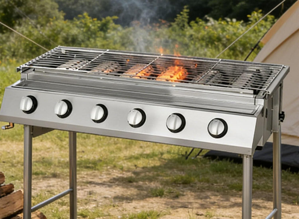 Tabletop Grill,LPG Gas BBQ Grill with 6/8 Burners, Portable Gas Barbecue Griddle,Removable Grids, Adjustable Height, for Indoor Kitchen Use for Parties, Backyard Gatherings A