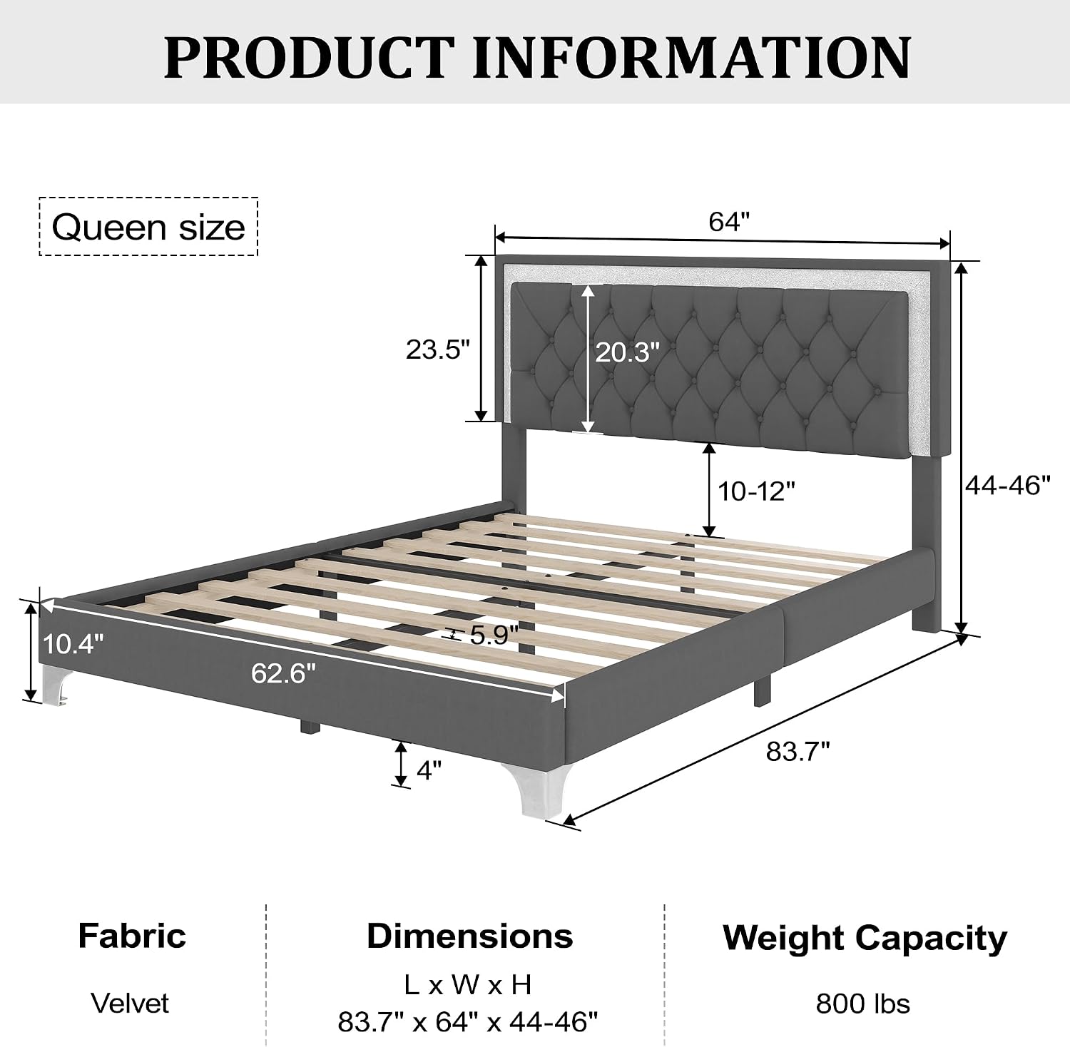 Harper & Bright Designs 3-Pieces Bedroom Sets, Queen Size Upholstered Platform Bed with 2 Nightstands and LED Lights (Grey 3-Pieces)