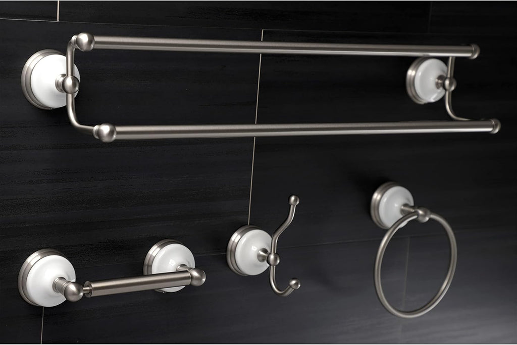 Kingston Brass BAK1113478SN Victorian 4-Pieces Dual Towel-Bar Bathroom Hardware Set, Brushed Nickel