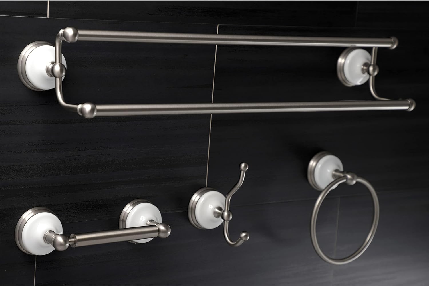 Kingston Brass BAK1113478SN Victorian 4-Pieces Dual Towel-Bar Bathroom Hardware Set, Brushed Nickel