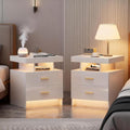 Lvifur Smart Nightstand Set of 2 - LED Night Stand with RGB Lights, Modern Bedside Table with Charging Station for Bedroom, Glossy End Table with Human Body Induction (White)