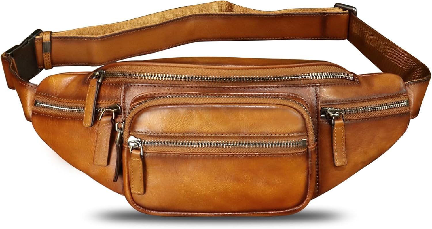 Genuine Leather Fanny Packs for Women and Men Waist Bag Vintage Hip Bum Bag Over Shoulder Crossbody Sling Bag (Brown)