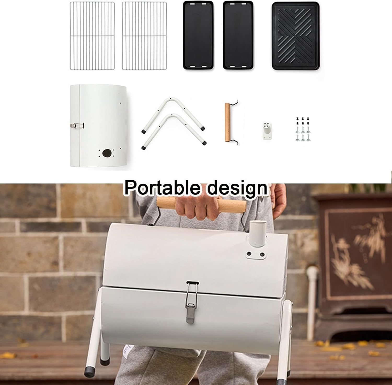 Charcoal Grills with Smoker and Griddle Portable Small Bbq Grill with Lid and Handle for Outdoor Camping Cooking Party Picnic Patio Backyard(Black)