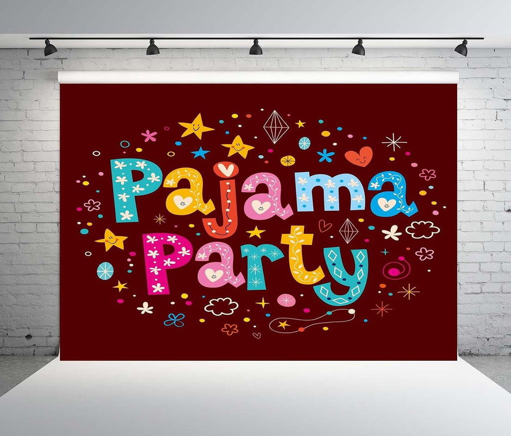 BELECO 20x10ft Fabric Pajama Party Backdrop Slumber Party Sleepover Decorations Background Banner Kids Girls Birthday Party Decorations Photoshoot Studio Props