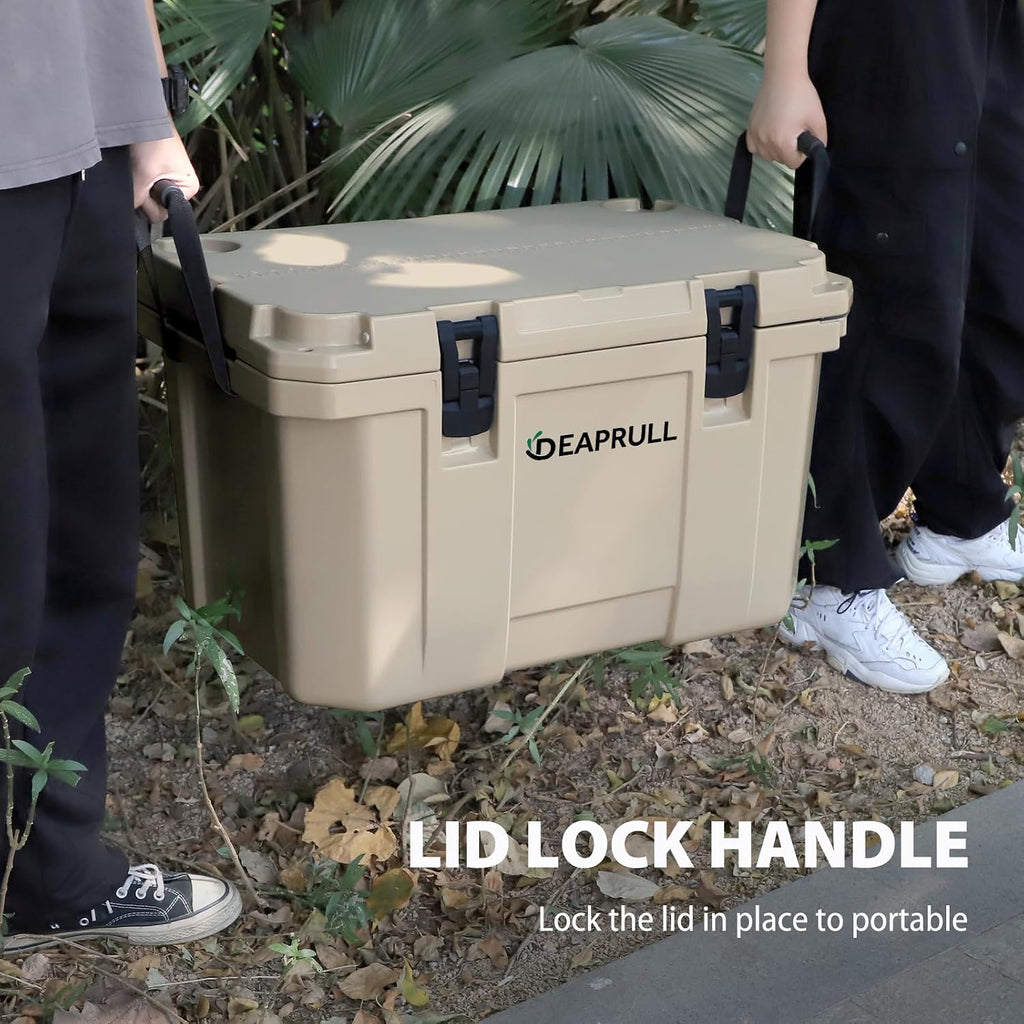 Hard Cooler, Insulated Ice Chest Box Holds Ice for More Days, Portable Cooler with Handle, Cup Holders, Double Latches for Camping Drink, Beach, Picnic, Fishing, Boat, Barbecue