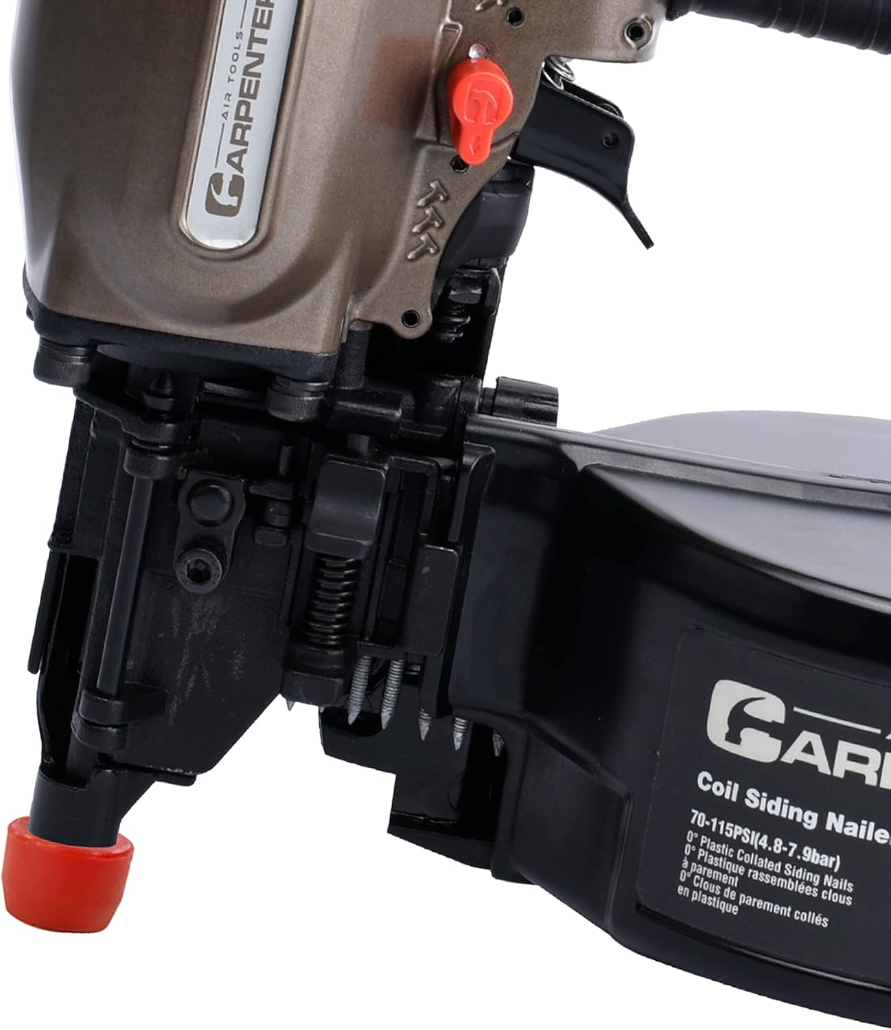 CCN65Z 0 Degree 1-1/2″ to 2-1/2″ Pneumatic Coil Siding Nailer with Tool-less Depth Adjustment, Drives plastic collated nails.