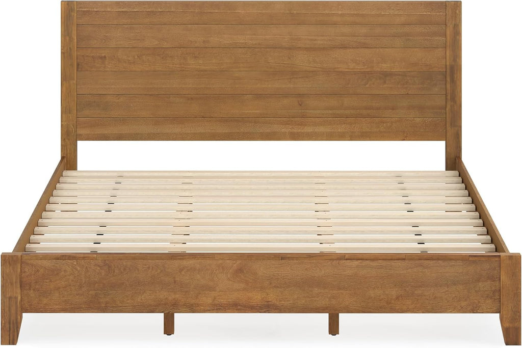 Cozyman King Bed Frame and Headboard, 100% Solid Acacia Wood Platform, 800lb Heavy Duty Support with 10 Reinforced Legs, Noise-Free No Box Spring Needed, Low-Profile Design, Dark Wood