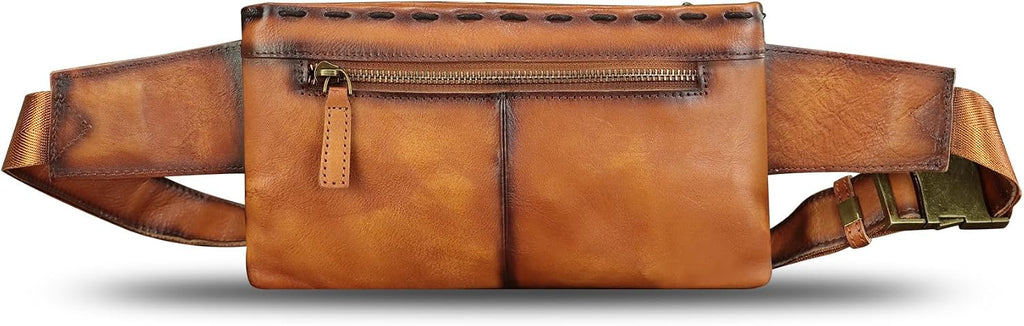 Genuine Leather Waist Bag Fanny Packs for Women and Men Real Leather Small Crossbody Chest Purses (Brown)