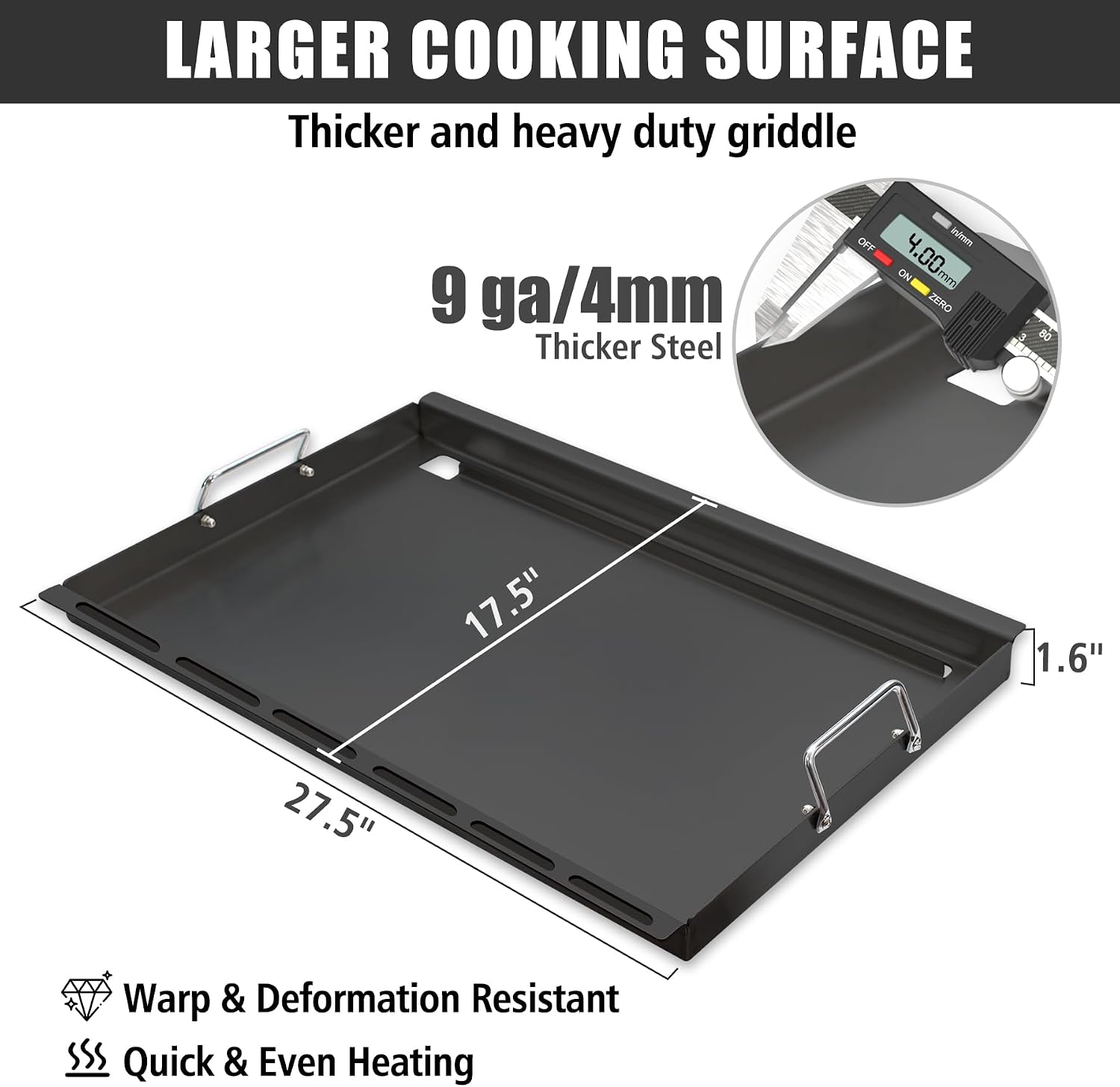 SafBbcue 97888 Full Size Griddle Inserts for Monument 24367 24633 13892 17842 35633 41847NG Grill Flat Top Griddle for Monument Replacemnt Parts 35633G 35633B D405 D425, Carbon Steel
