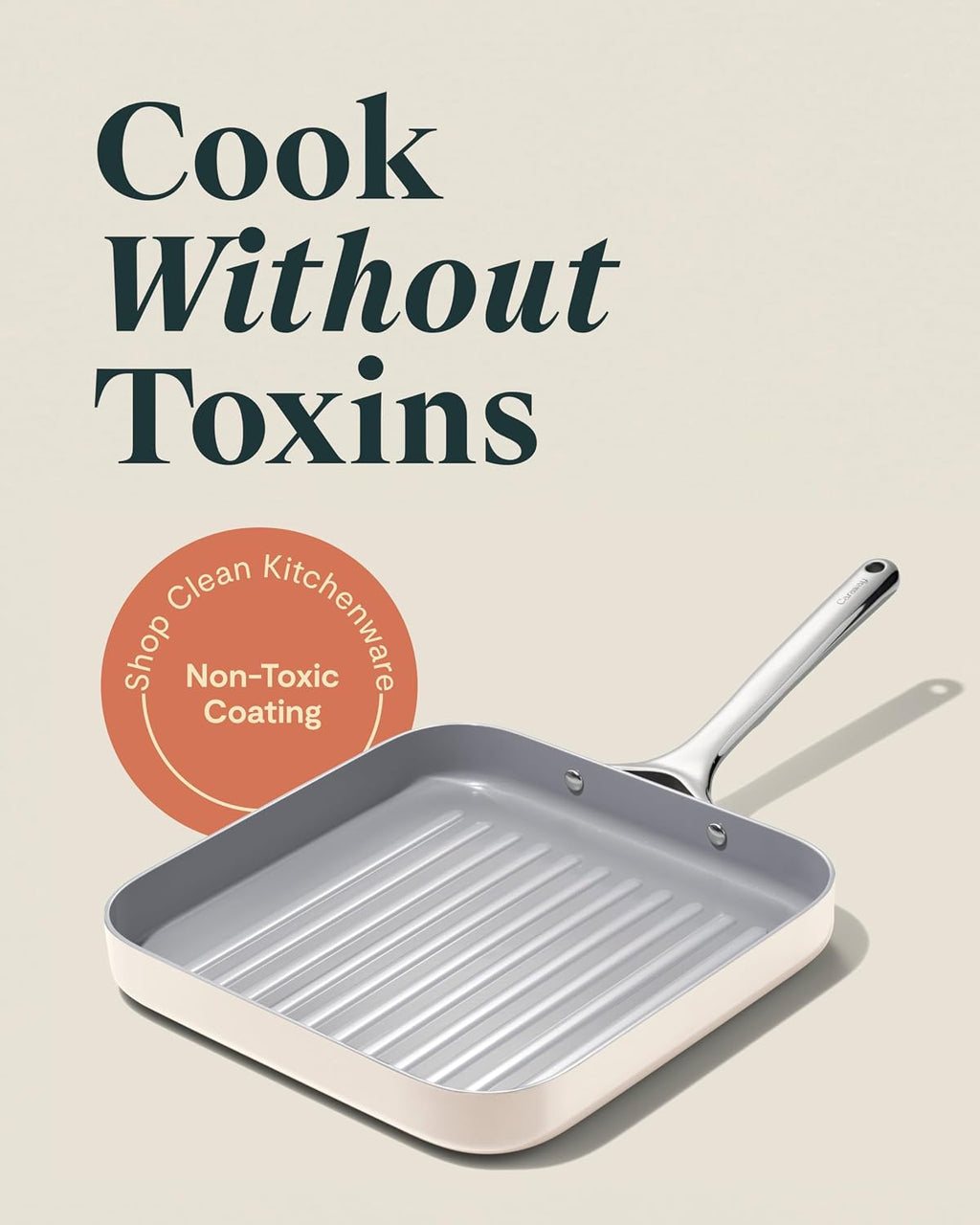 Caraway Square Grill Pan - 11' Grill Pan - Non-Stick Ceramic Coated - Non Toxic, PTFE & PFOA Free - Oven Safe & Compatible with All Stovetops - Cream
