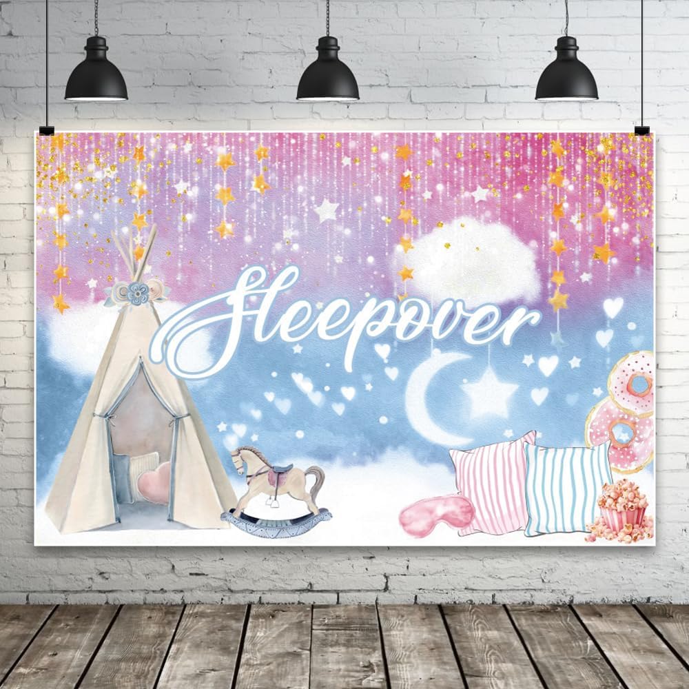 20x10ft Sleepover Party Backdrop for Girls Movie Night Slumber Party Birthday Party Decorations Colorful Pajama Girls Pillow Fight Theme Background Spa Makeup Night Banner Cake Table Supplies