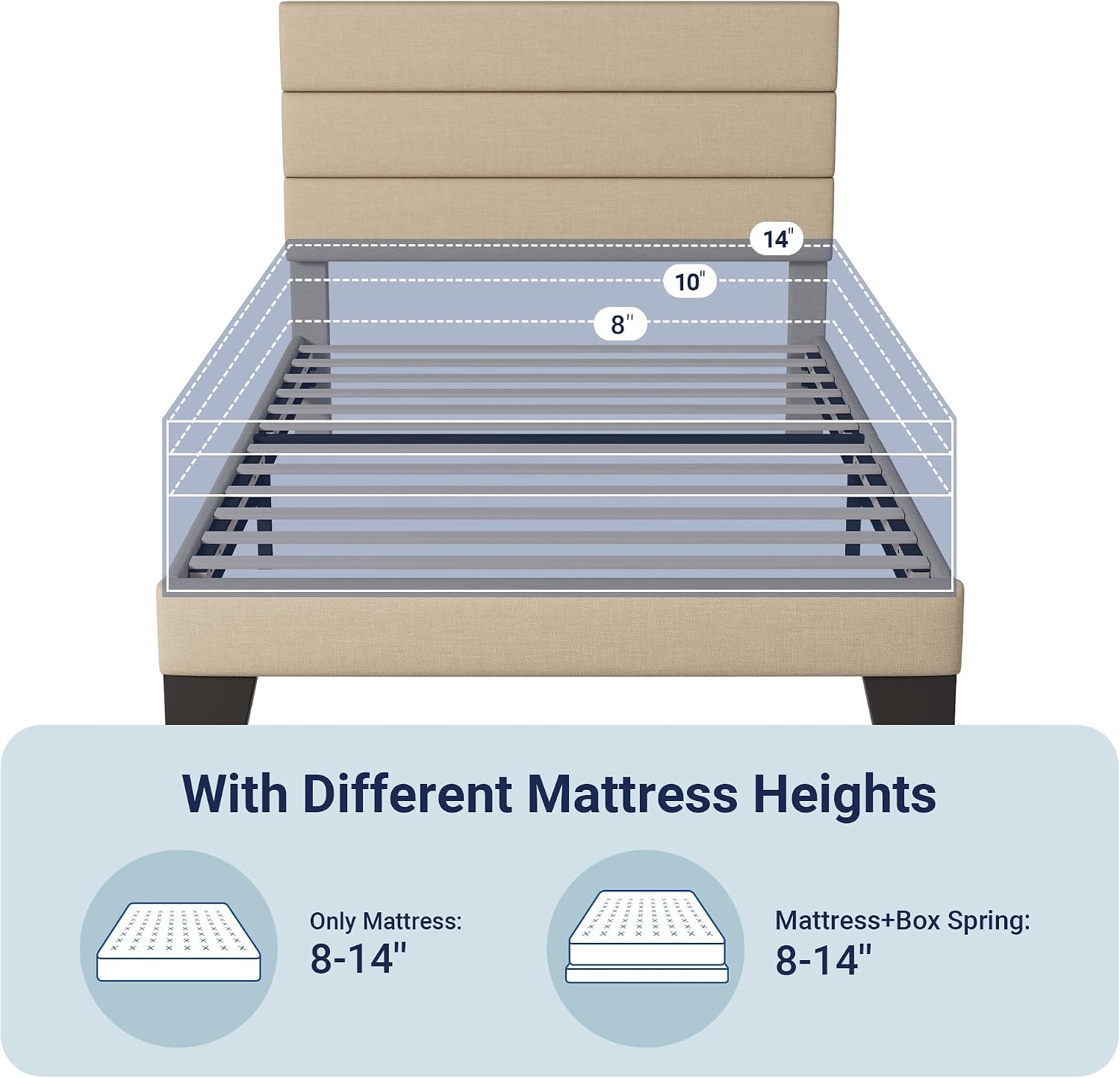Allewie Twin Size Platform Bed Frame with Fabric Upholstered Headboard and Wooden Slats Support, Fully Upholstered Mattress Foundation/No Box Spring Needed/Easy Assembly, Beige