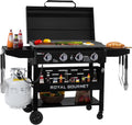 Royal Gourmet GB4000PB 4-Burner Gas Griddle with Hood, Griddle with Collapsible Side Shelves, 52,000 BTU, 582 Sq. In. Cooking Area, Electronic Ignition, Swivel Wheels with Brakes, Black