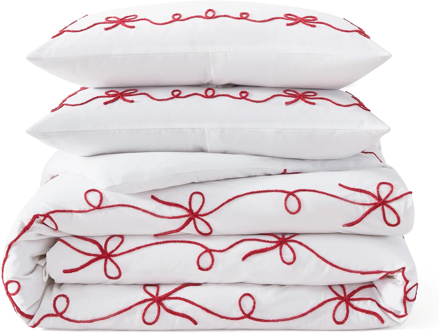 Peri Home Red Bows Bedding 100% Cotton 3-Piece Comforter Set, Full/Queen