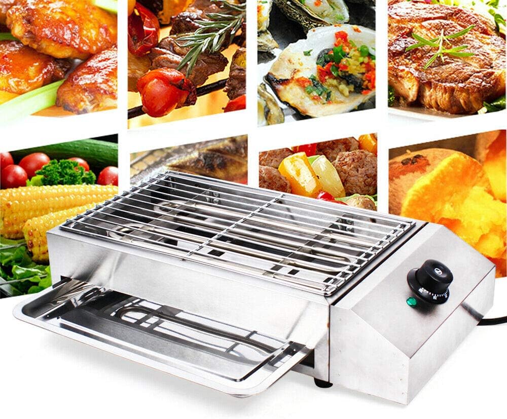 Portable Electric Grill,Tabletop Grill Flat Top Electric Griddle BBQ Smokeless Indoor Grill,Steel Cooker Camping Outdoor Grill/Homes Grill/Large Grill for Picnics RV Grill,Barbecue with Grill Plates