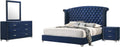 Coaster Home Furnishings Melody Modern Classic 4-Piece Bedroom Set Velvet Upholstered Queen Size Wingback Bed Frame 66-inch Headboard Pacific Blue 223371Q-S4
