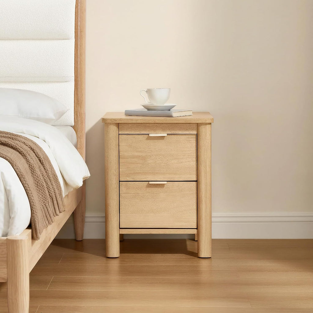 KISLOT 3 Pieces Bedroom Set, Wood Bed Frame with Upholstered Headboard & 2 Nightstands with Storage, Wooden Platform Mattress Foundation Farmhouse Bedroom Furniture Set