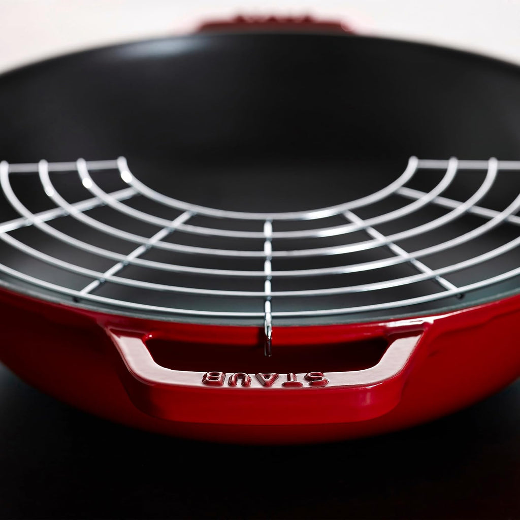 STAUB Cast Iron Perfect Pan, Wok, 4.5-quart, serves 4-5, Made in France, Cherry