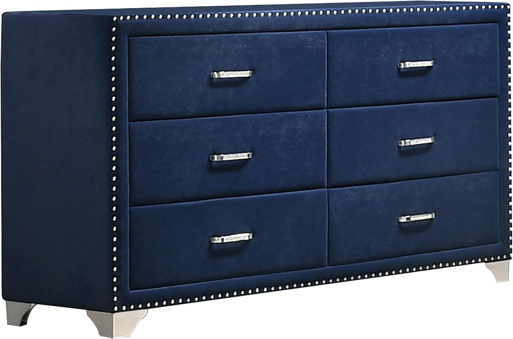 Coaster Home Furnishings Melody Modern Classic 5-Piece Bedroom Set Velvet Upholstered California King Size Wingback Bed Frame 66-inch Headboard Pacific Blue 223371KW-S5